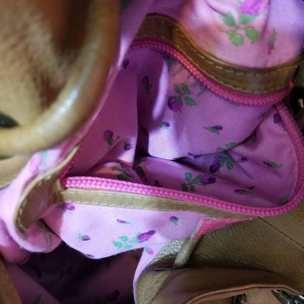 Vtg Betsey Johnson Leather Horseshoe‎ Bucket Bag Brown Y2K Western Cowgirl Hobo